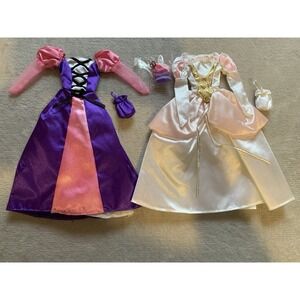 2 Barbie Doll Princess Dress Gown White Purple Heels & Purses Unbranded